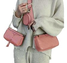 Bolsa De Lado Feminina Alça Tiracolo Corrente Pedra Transversal Moderna Design Elegante Preta Azul Bege Rosa Marrom