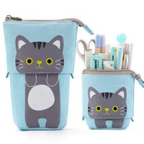 Bolsa de lápis EASTHILL Cartoon Cute Cat Canvas Azul 9x20cm