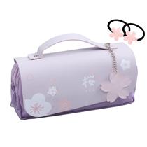 Bolsa de lápis JELLYEA Kawaii Cherry Blossom Pink de grande capacidade Bolsa de lápis JELLYEA Kawaii Cherry Blossom Pink de grande capacidade
