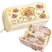 Bolsa de lápis SIORTIO com impressão de capivara de várias camadas e grande capacidade