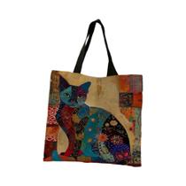 Bolsa De Lona Com Estampa Floral De Gato, Leve, Estética, Para Compras, Bolsa De Ombro