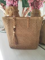 BOLSA DE MACRAMÊ BEGE Bolsa de Praia:Bolsa de Praia BOLSA DE MACRAMÊ BEGE Bolsa de Praia:Bolsa de Praia