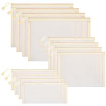 Bolsa de malha de nylon com zíper Sinzip para cosméticos, 12 unidades bege