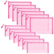 Bolsa de malha de nylon com zíper Sinzip para escola de cosméticos rosa Bolsa de malha de nylon com zíper Sinzip para escola de cosméticos rosa