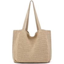 Bolsa de Mano de Crochet para Mujer Grande Playa B-Khaki