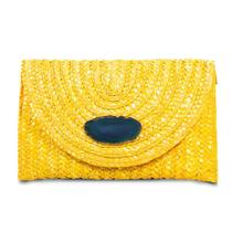 Bolsa De Mão Carteira Clutch Envelope Palha Natural Amarelo