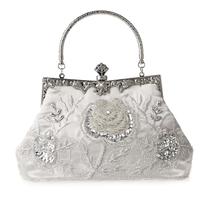 Bolsa de mão DA BODAN Vintage Floral Beaded Strass Silver