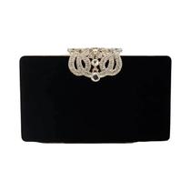 Bolsa De Mão De Veludo Roxo Com Strass E Corrente Para Moda Noturna