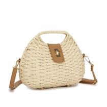 Bolsa de Mão Feminina em Palha com Fecho em Couro e Alça Moderna, Versátil e Sofisticada