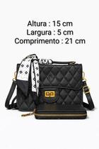 Bolsa De Mão Feminina Tiracolo Texturizada Com Lenço E Carteira PRETO Bolsa De Mão Feminina Tiracolo Texturizada Com Lenço E Carteira PRETO