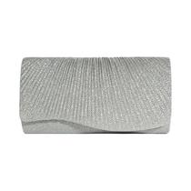 Bolsa De Mão Mini Longa Prateada Com Glitter Brilhante E Plissada Para Festa De Casamento