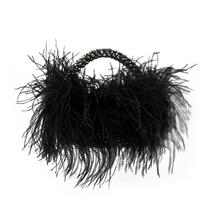 Bolsa de mão Miuco Real Natural Ostrich Feather Beaded Black Bolsa de mão Miuco Real Natural Ostrich Feather Beaded Black