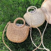 Bolsa De Mão Oval Moda Praia Palha Feminina Verão Estilosa Charmosa Alça Longa Ombro