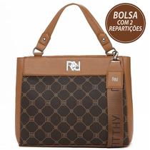 Bolsa De Mão Rafitthy Monograma Estruturada Com Duas Repartições Dark Cacau/ Caramelo Bolsa De Mão Rafitthy Monograma Estruturada Com Duas Repartições Dark Cacau/ Caramelo