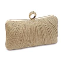 Bolsa de Mão RonFoxi Estilo 5 Dourada Plissada Clutch de Festa