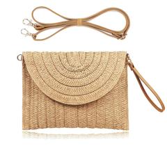 Bolsa de mão Straw Clutch COOKOOKY Bolsa de praia de verão marrom claro