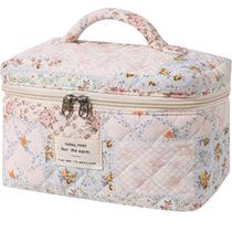 Bolsa de maquiagem AMULOKRU acolchoada com padrão floral de grande capacidade