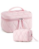 Bolsa de maquiagem BAGSMART Travel Puffy acolchoada de 2 peças rosa