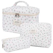 Bolsa de maquiagem, bolsa de cosméticos acolchoada, bolsa grande de maquiagem floral para mulheres, conjunto de bolsa de maquiagem de algodão, bolsa de higiene Flower Travel