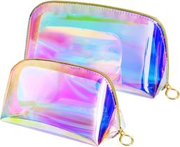 Bolsa de maquiagem Bolsa de cosméticos de viagem: estojo organizador de pincel de maquiagem transparente para meninas, mulheres, adolescentes - Conjunto de bolsas de higiene pessoal pequenas, bolsa fofa, plástico holográfico, zíper, glitter, acessóri Bolsa de maquiagem Bolsa de cosméticos de viagem: estojo organizador de pincel de maquiagem transparente para meninas, mulheres, adolescentes - Conjunto de bolsas de higiene pessoal pequenas, bolsa fofa, plástico holográfico, zíper, glitter, acessóri