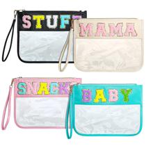Bolsa de maquiagem Buryeah Chenille Letter Pouch Nylon Clear 4 unidades