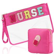 Bolsa de maquiagem BuyCard Nurse Gift Clear Chenille Patch, 2 unidades