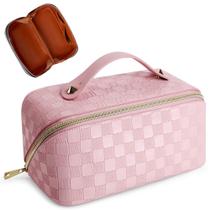 Bolsa de maquiagem Cessfle Checkered de grande capacidade para viagens