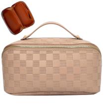 Bolsa de maquiagem Cessfle Travel Checkered PU Leather 25x12x12cm