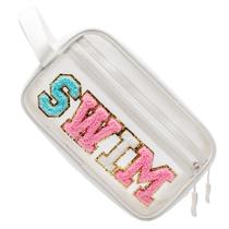 Bolsa de maquiagem COSHAYSOO Clear SWIM com adesivo feminino Preppy Letter Patch