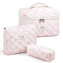 Bolsa de maquiagem Cozomga acolchoada de grande capacidade, rosa de viagem, 3 peças