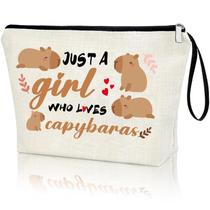 Bolsa de maquiagem Creakraft Capybaras Theme para mulheres: linho branco