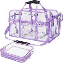 Bolsa de maquiagem de viagem Abbylike em PVC transparente com bolsos roxos
