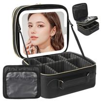Bolsa de maquiagem de viagem Behaesty com espelho LED de dupla camada Bolsa de maquiagem de viagem Behaesty com espelho LED de dupla camada