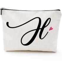 Bolsa de maquiagem de viagem Blue Leaves H Initial Monogram Waterproof Bolsa de maquiagem de viagem Blue Leaves H Initial Monogram Waterproof