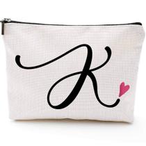 Bolsa de maquiagem de viagem Blue Leaves K Initial Monogram Waterproof