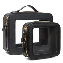 Bolsa de maquiagem de viagem FFPaw Clear PVC, couro impermeável, 2 unidades