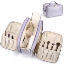 Bolsa de maquiagem de viagem HauteHues de grande capacidade impermeável roxa Bolsa de maquiagem de viagem HauteHues de grande capacidade impermeável roxa