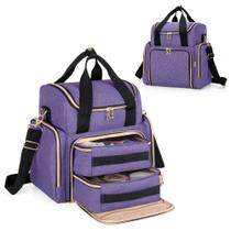 Bolsa de maquiagem de viagem LUXJA com 2 estojos removíveis de nylon roxo