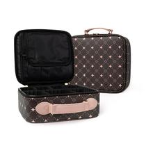 Bolsa de maquiagem de viagem, organizador de cosméticos à prova d'água, divisórias ajustáveis, estojo de trem cosmético portátil, organizador de maquiagem, presente para mulheres, presente para meninas (café+rosa)