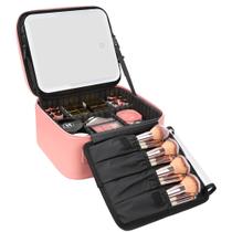 Bolsa de maquiagem de viagem Relavel com espelho LED rosa impermeável Bolsa de maquiagem de viagem Relavel com espelho LED rosa impermeável