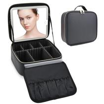 Bolsa de maquiagem de viagem SLUMAZI com espelho LED preto Bolsa de maquiagem de viagem SLUMAZI com espelho LED preto