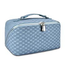 Bolsa de maquiagem de viagem stona de grande capacidade impermeável azul claro