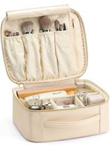 Bolsa de maquiagem de viagem Vlando de couro PU de grande capacidade bege