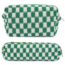 Bolsa de maquiagem e bolsa de armazenamento de pincéis SOIDRAM Checkered Green Bolsa de maquiagem e bolsa de armazenamento de pincéis SOIDRAM Checkered Green