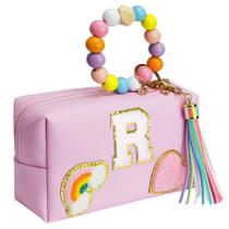 Bolsa de maquiagem Elilier Gifts Preppy Patch PU Leather Rosa