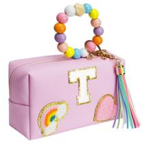 Bolsa de maquiagem Elilier Initial Travel em couro PU impermeável Bolsa de maquiagem Elilier Initial Travel em couro PU impermeável
