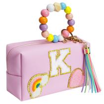 Bolsa de maquiagem Elilier Preppy Patch rosa impermeável com pulseira Bolsa de maquiagem Elilier Preppy Patch rosa impermeável com pulseira