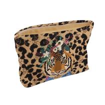 Bolsa De Maquiagem Em Corduroy Com Estampa De Tigre E Leopardo, Leve E Multifuncional, Armazenamento