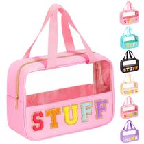 Bolsa de maquiagem eurovicky Chenille Letter Patch Clear Waterproof