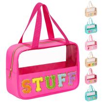 Bolsa de maquiagem eurovicky Chenille Letter Patch Clear Waterproof